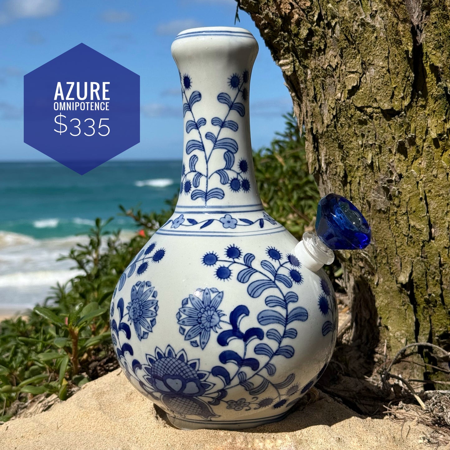 “Azure Omnipotence” Vintage Upcycled Porcelain Ceramic Vase Bong