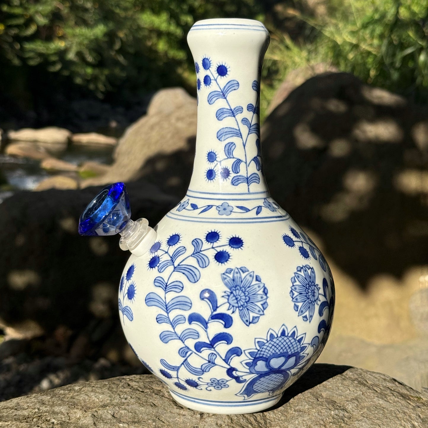 “Azure Omnipotence” Vintage Upcycled Porcelain Ceramic Vase Bong