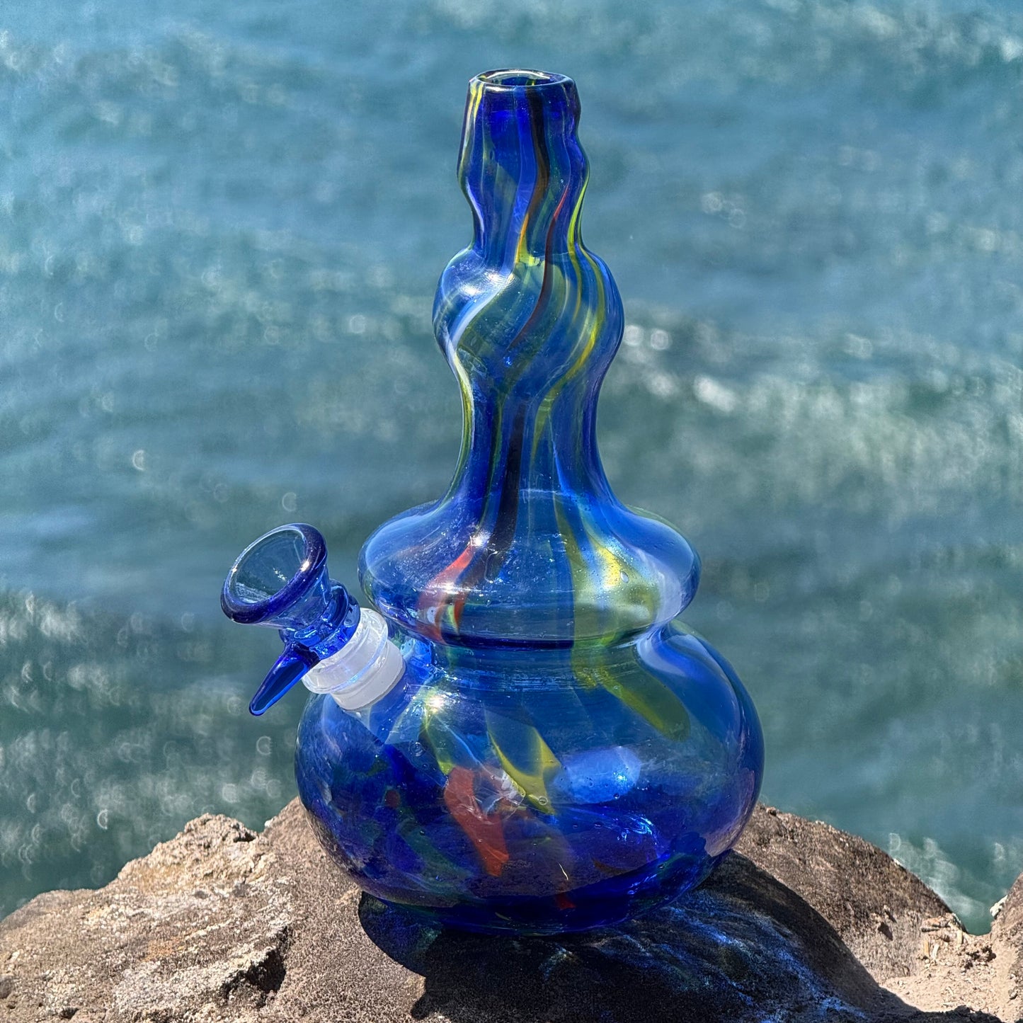 “Cobalt Mosaic” Vintage Upcycled Confetti Glass Vase Bong