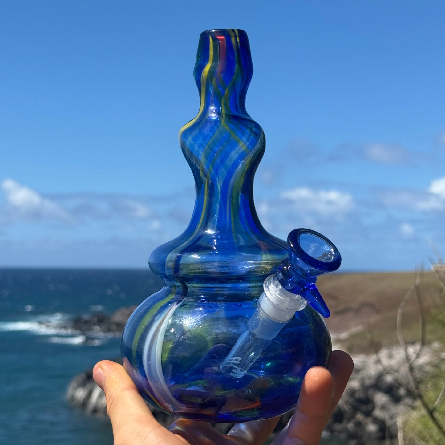 “Cobalt Mosaic” Vintage Upcycled Confetti Glass Vase Bong