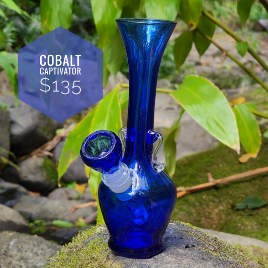 "Cobalt Captivator" Vintage Upcycled Cobalt Glass Vase Bong