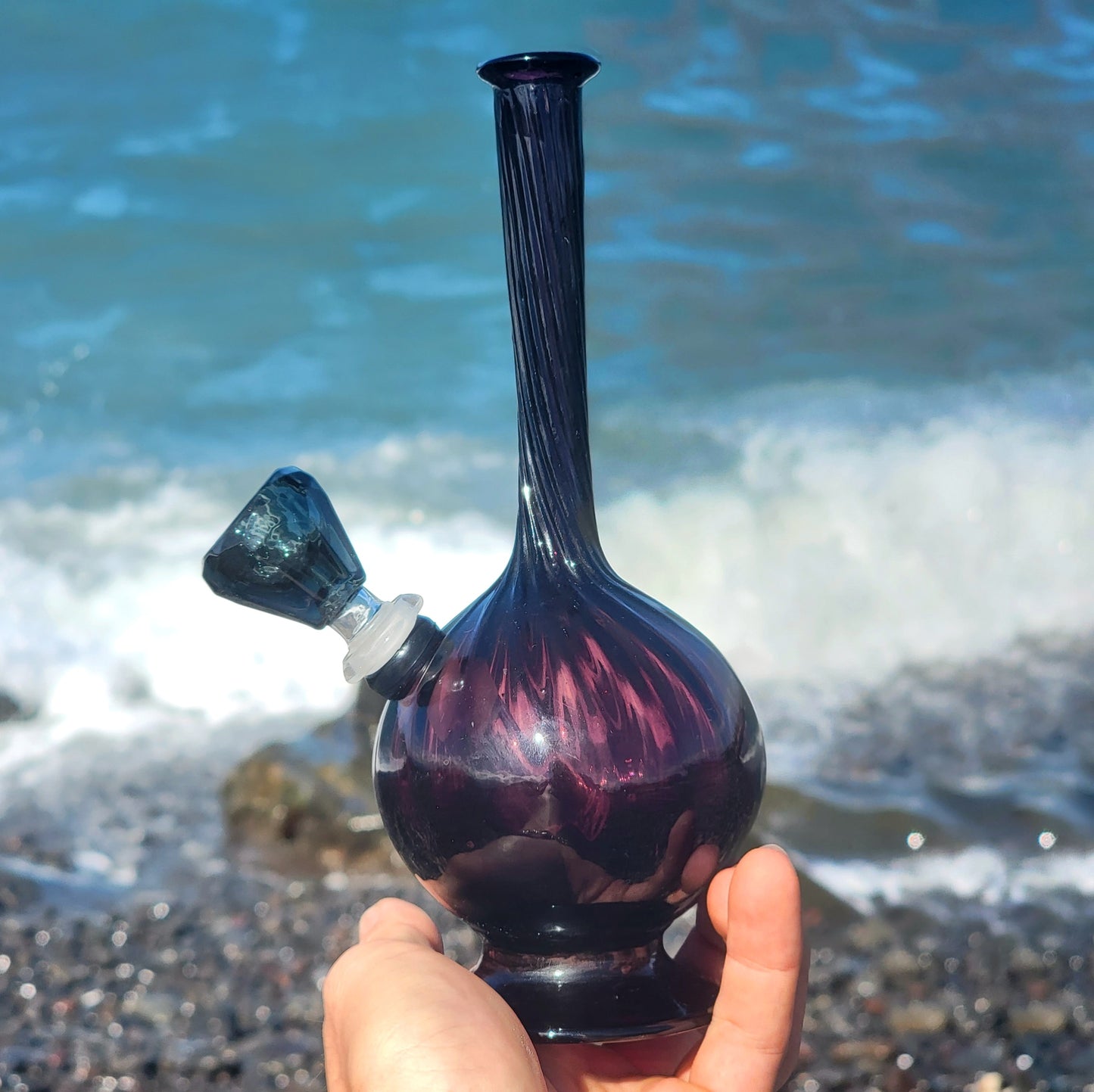 "Ameythst Orbiter" Handblown Vintage Purple Glass Bong