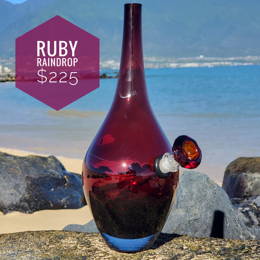 "Ruby Raindrop" Vintage Upcycled Thick Handblown Glass Vase Bong