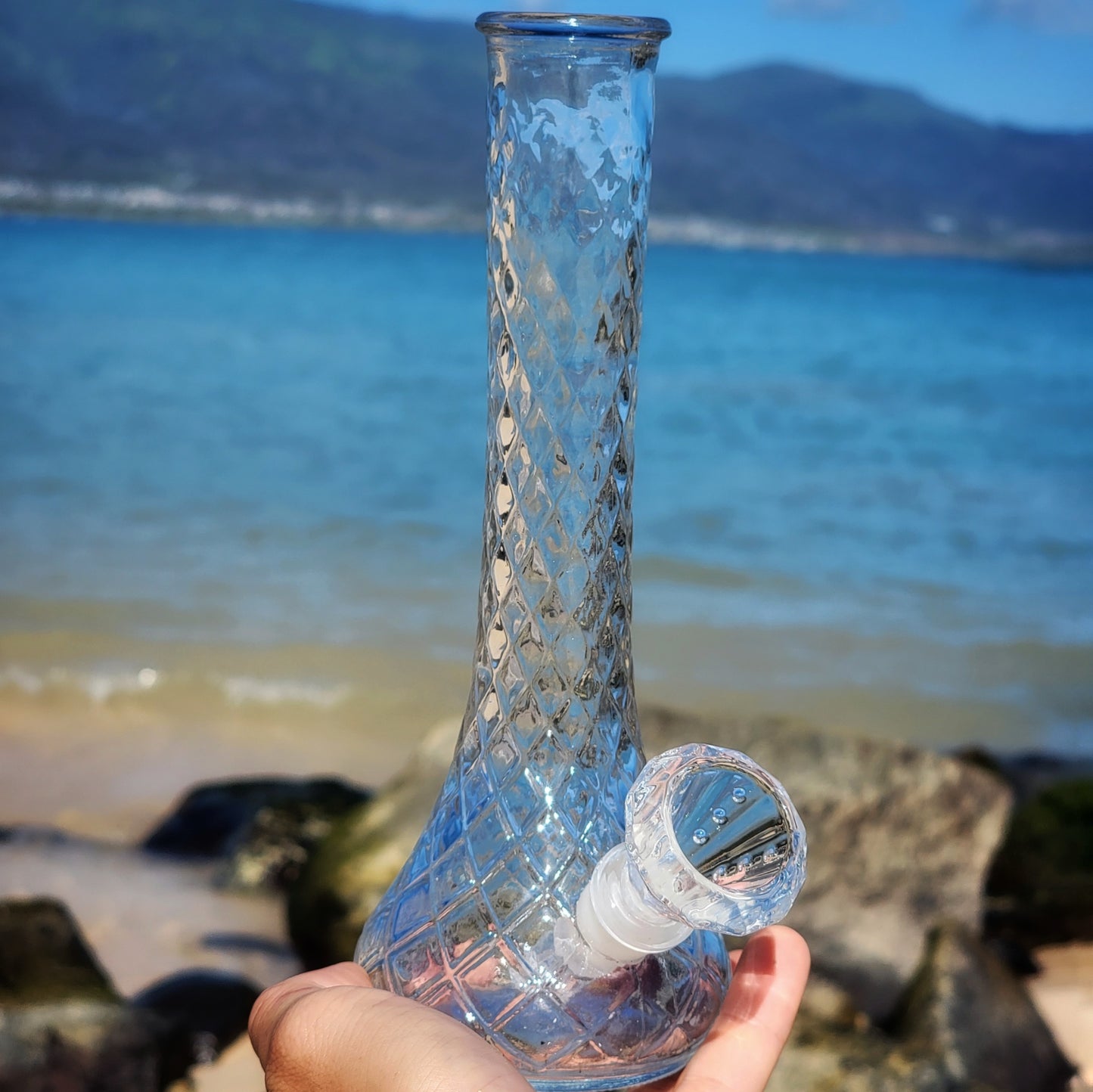 "Quilted Crystal" Vintage Upcycled Quilted Glass Vase Bong