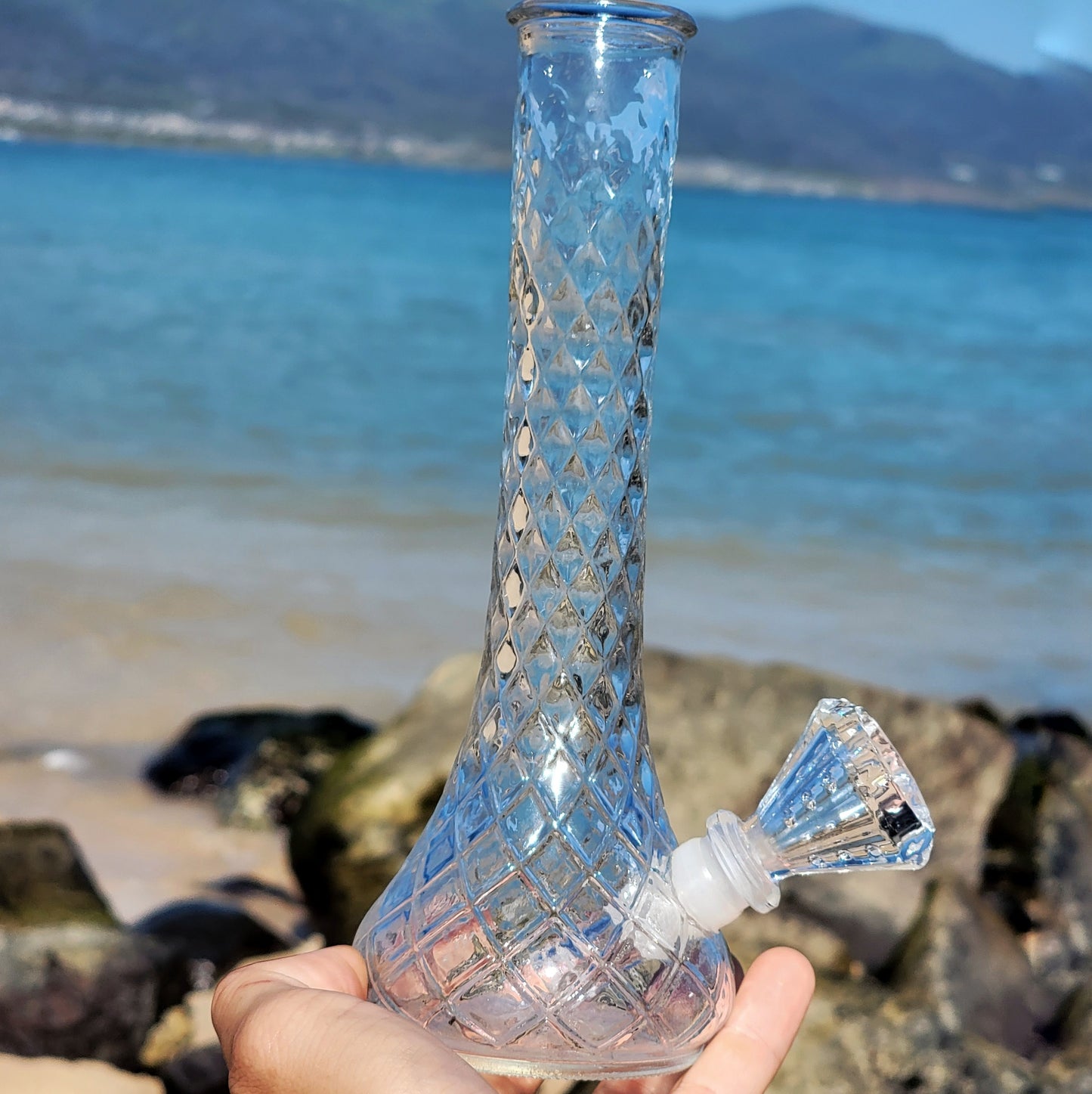 "Quilted Crystal" Vintage Upcycled Quilted Glass Vase Bong