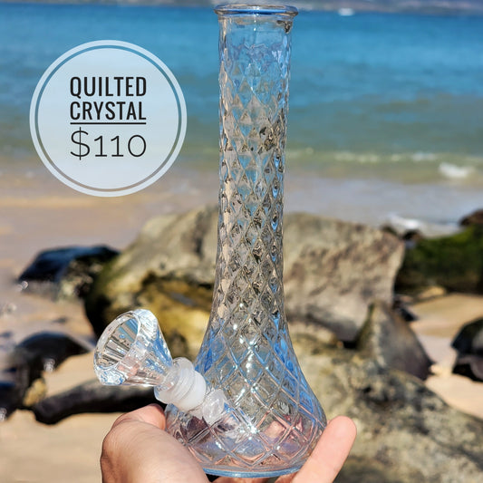 "Quilted Crystal" Vintage Upcycled Quilted Glass Vase Bong