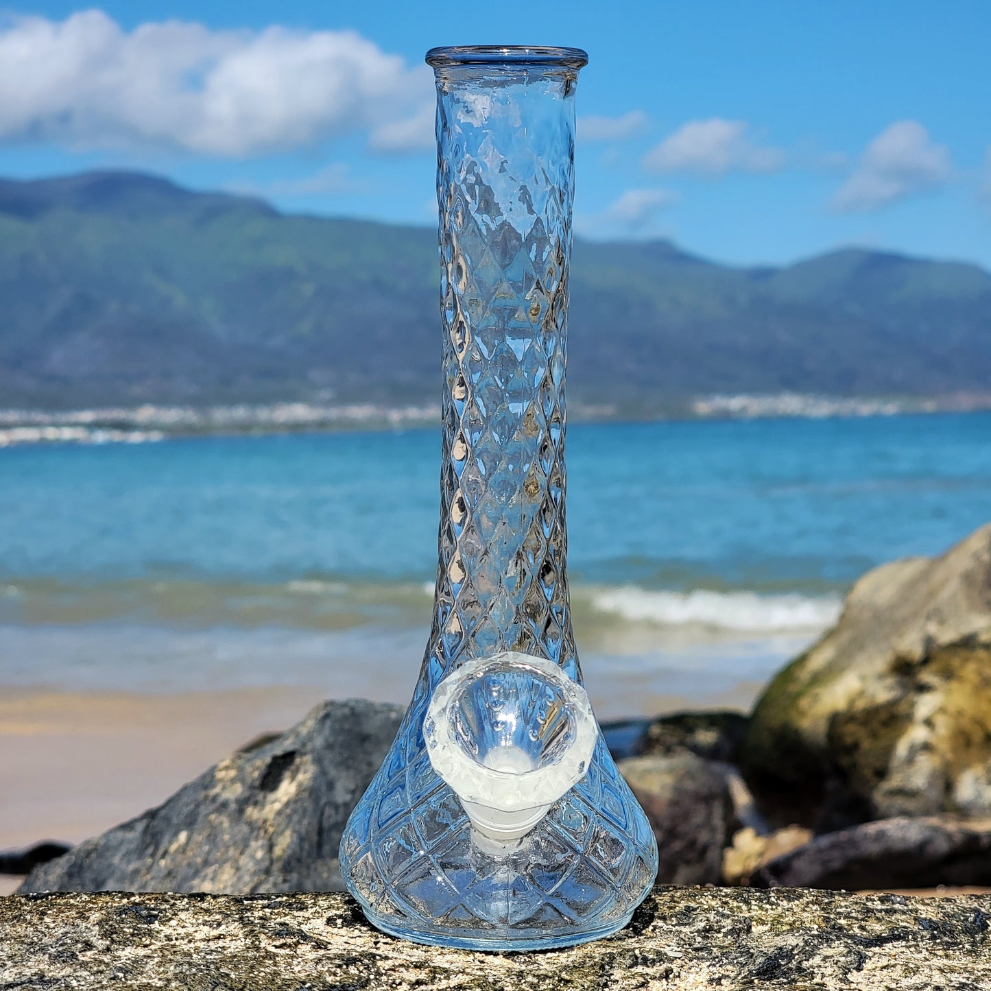 "Quilted Crystal" Vintage Upcycled Quilted Glass Vase Bong