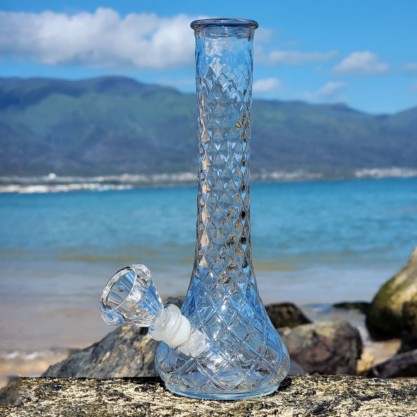 "Quilted Crystal" Vintage Upcycled Quilted Glass Vase Bong