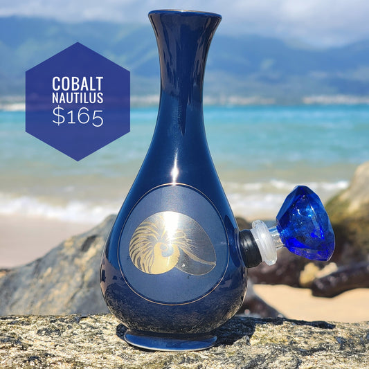 "Cobalt Nautilus" Vintage Japanese Ceramic Bong