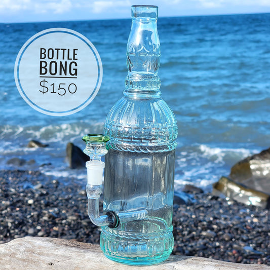 "Bottle Bong" Upcycled Glass Bottle Bong with Relief detailing