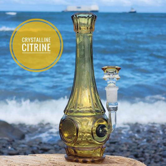 "Crystalline Citrine" Vintage Upcycled Pressed Glass Vase Bong