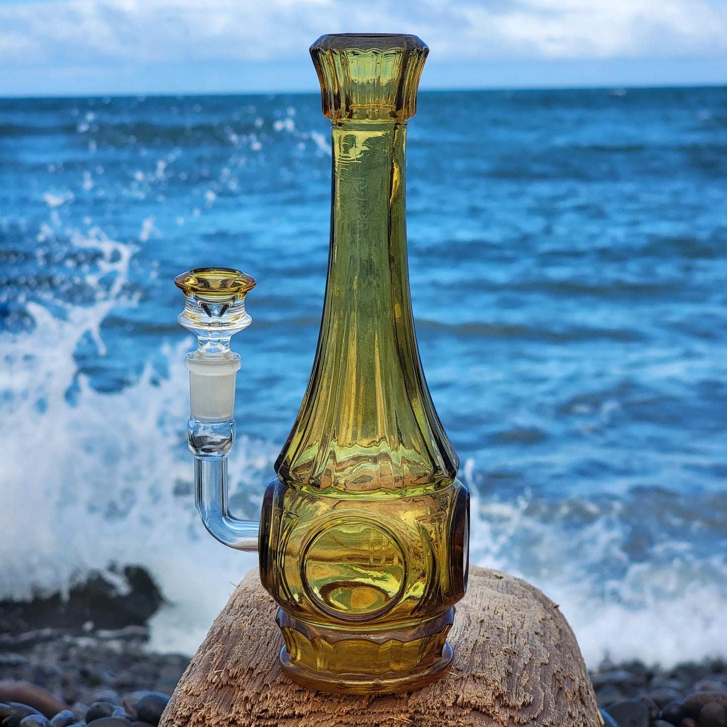 "Crystalline Citrine" Vintage Upcycled Pressed Glass Vase Bong