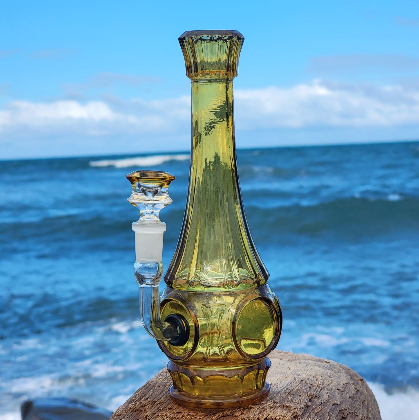 "Crystalline Citrine" Vintage Upcycled Pressed Glass Vase Bong