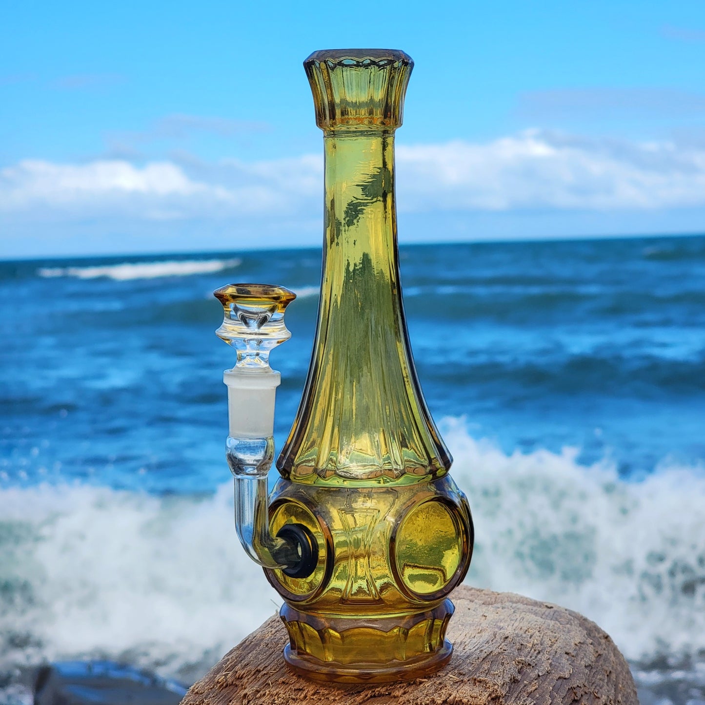 "Crystalline Citrine" Vintage Upcycled Pressed Glass Vase Bong