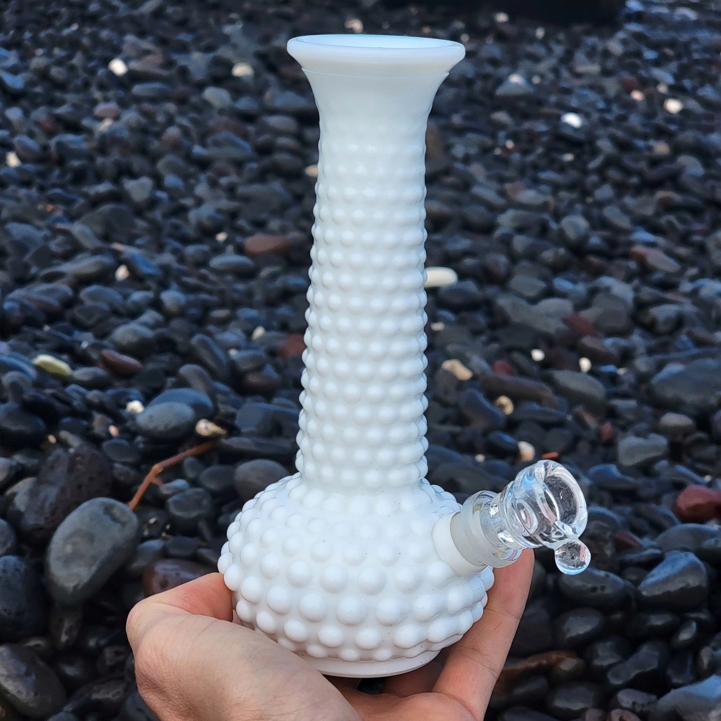 "Bumpy Bong" Vintage Hobnail Milk Glass Bong