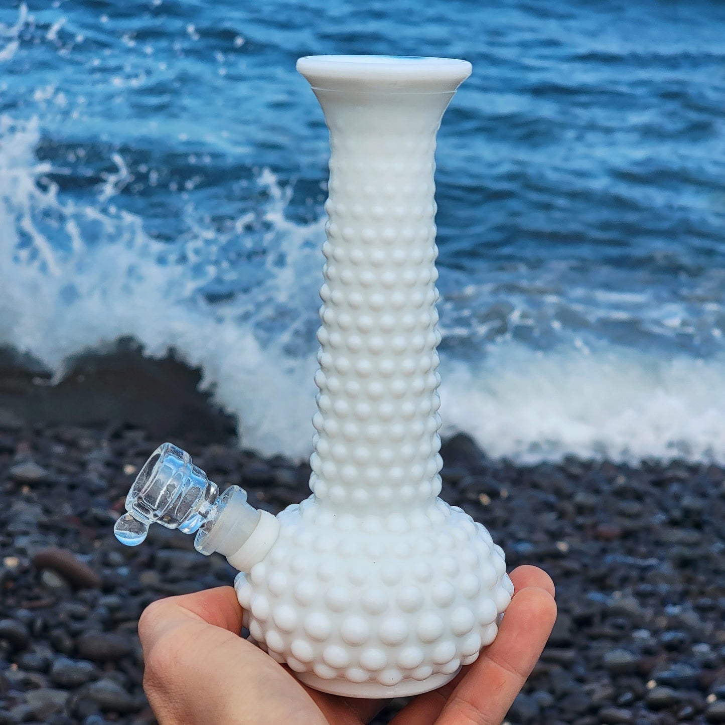 "Bumpy Bong" Vintage Hobnail Milk Glass Bong