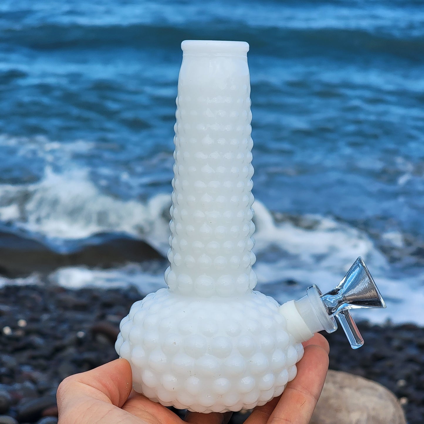 "Bumpy Bubbler" Vintage Hobnail Milk Glass Bong