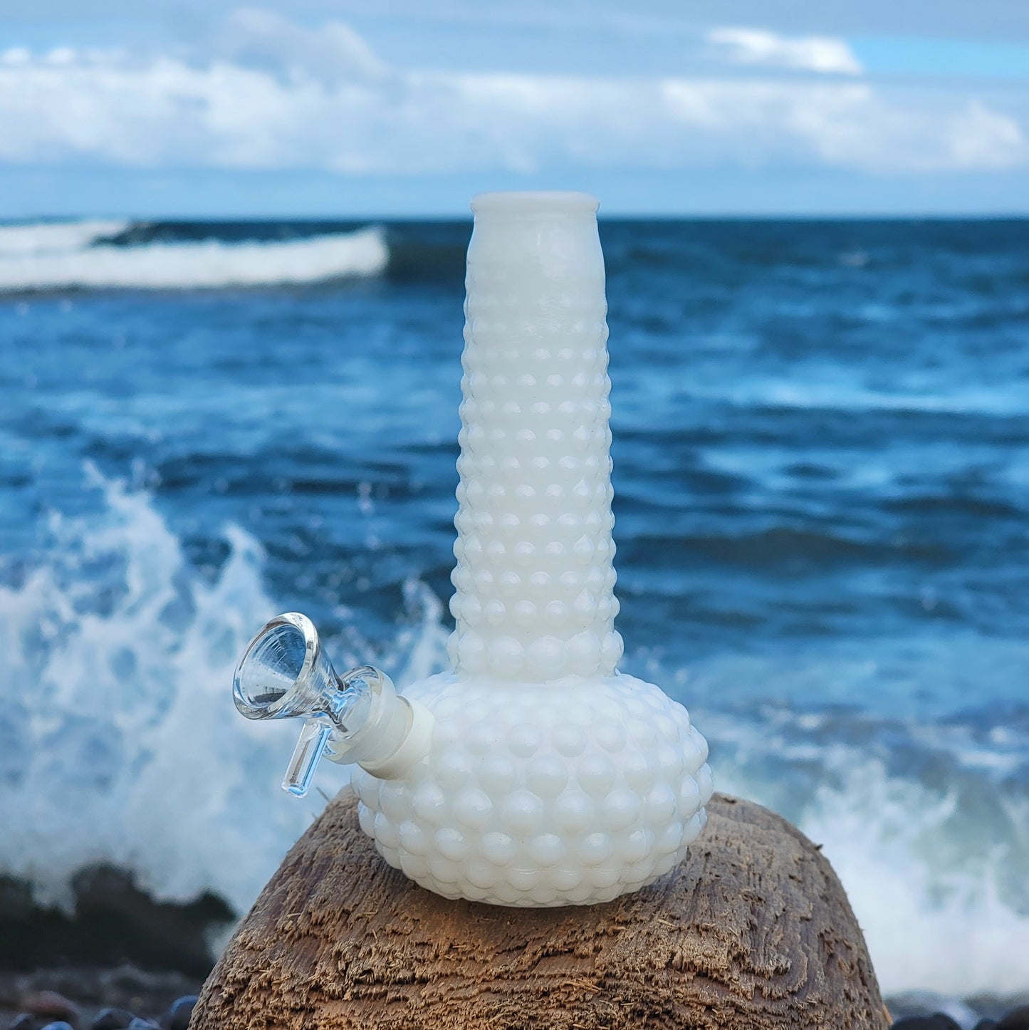 "Bumpy Bubbler" Vintage Hobnail Milk Glass Bong