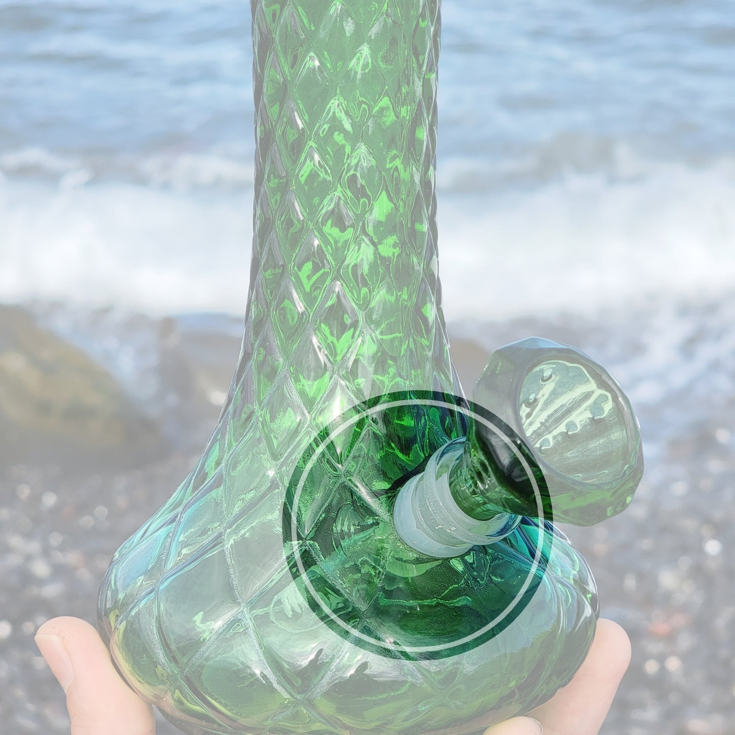 "Emerald Excellence" Vintage Upcycled Quilted Glass Vase Bong