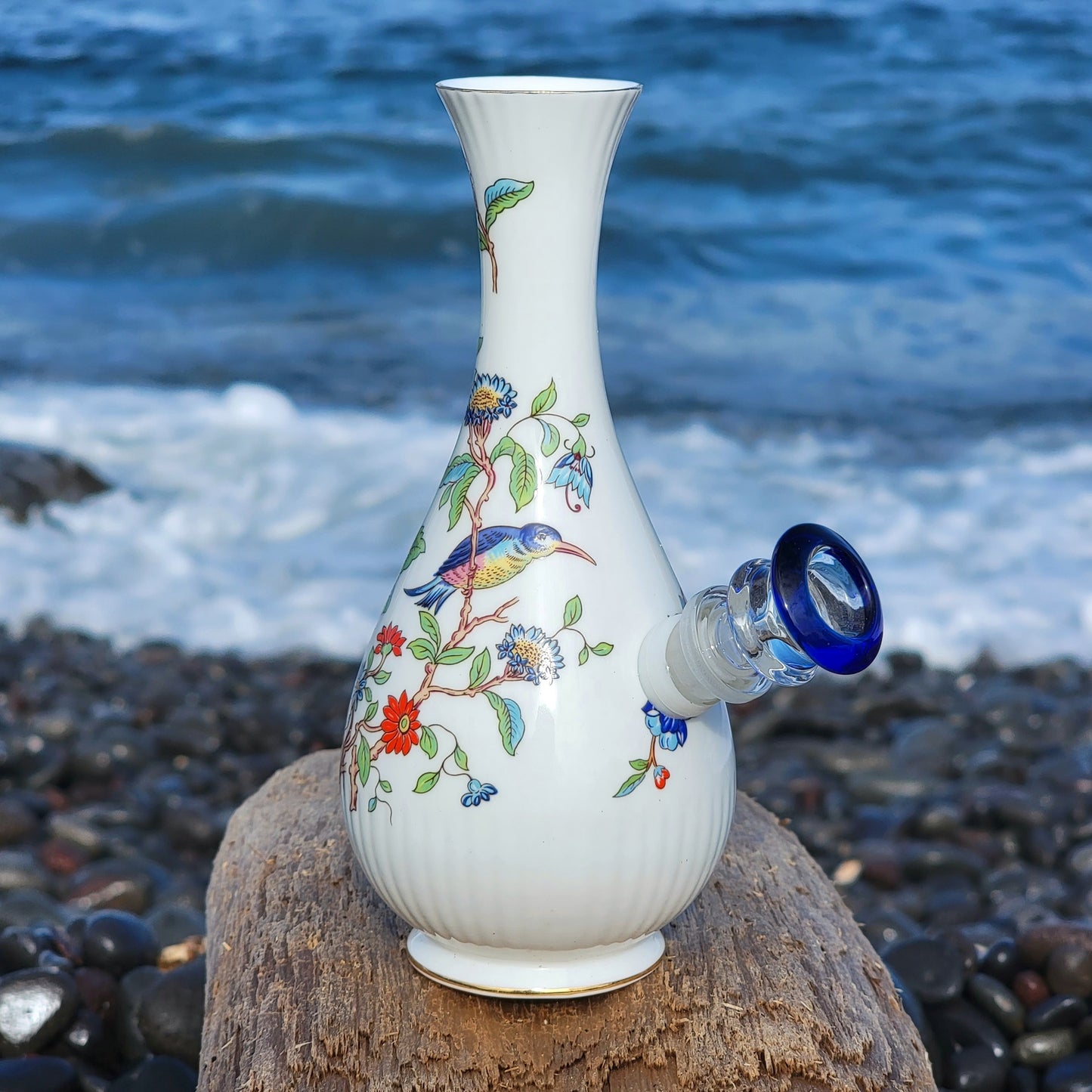 "Honeycreeper Set" Vintage Upcycled Ceramic Bong with Matching Stash Jar