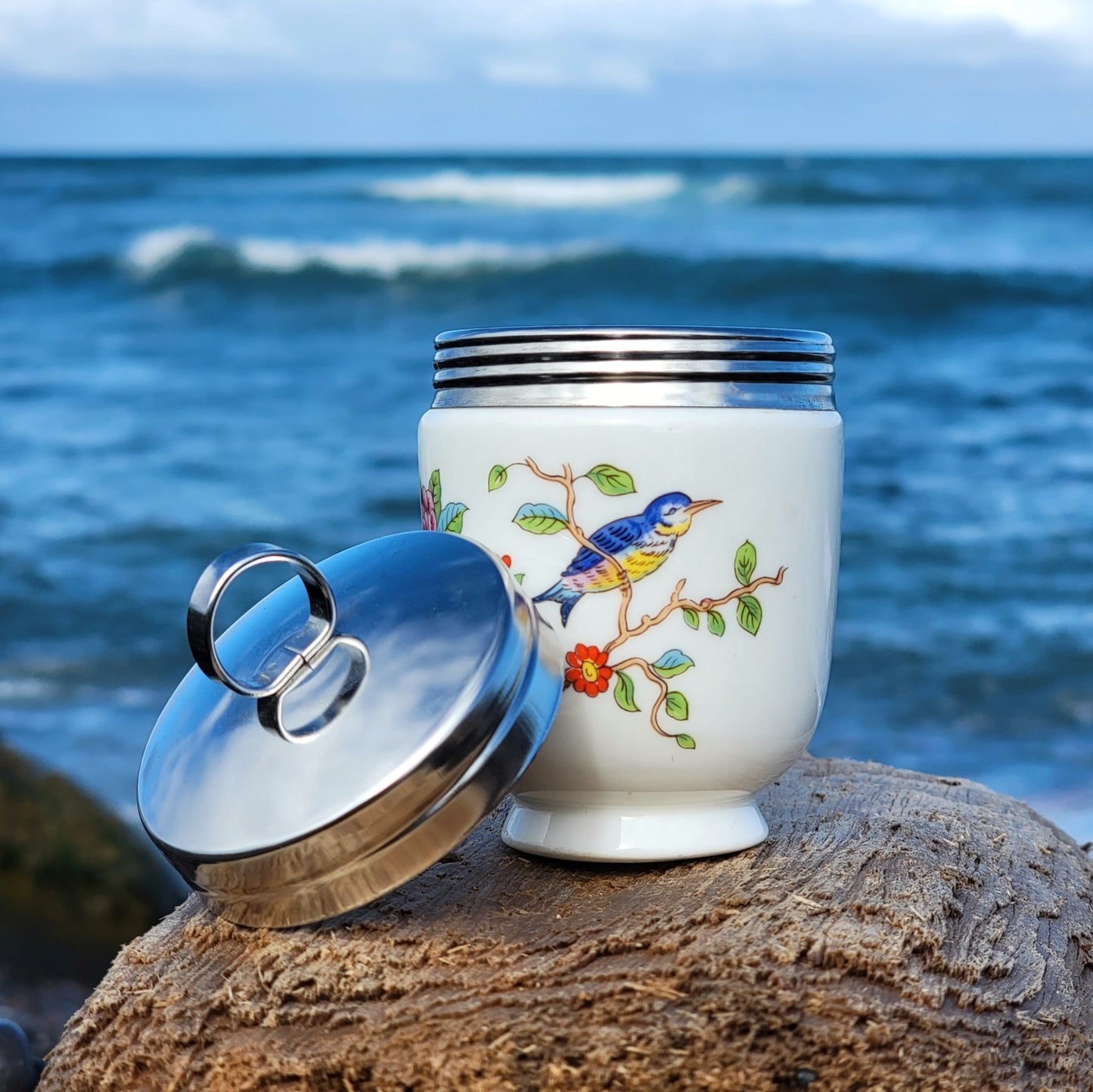 "Honeycreeper Set" Vintage Upcycled Ceramic Bong with Matching Stash Jar