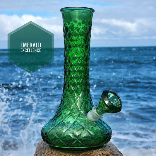 "Emerald Excellence" Vintage Upcycled Quilted Glass Vase Bong