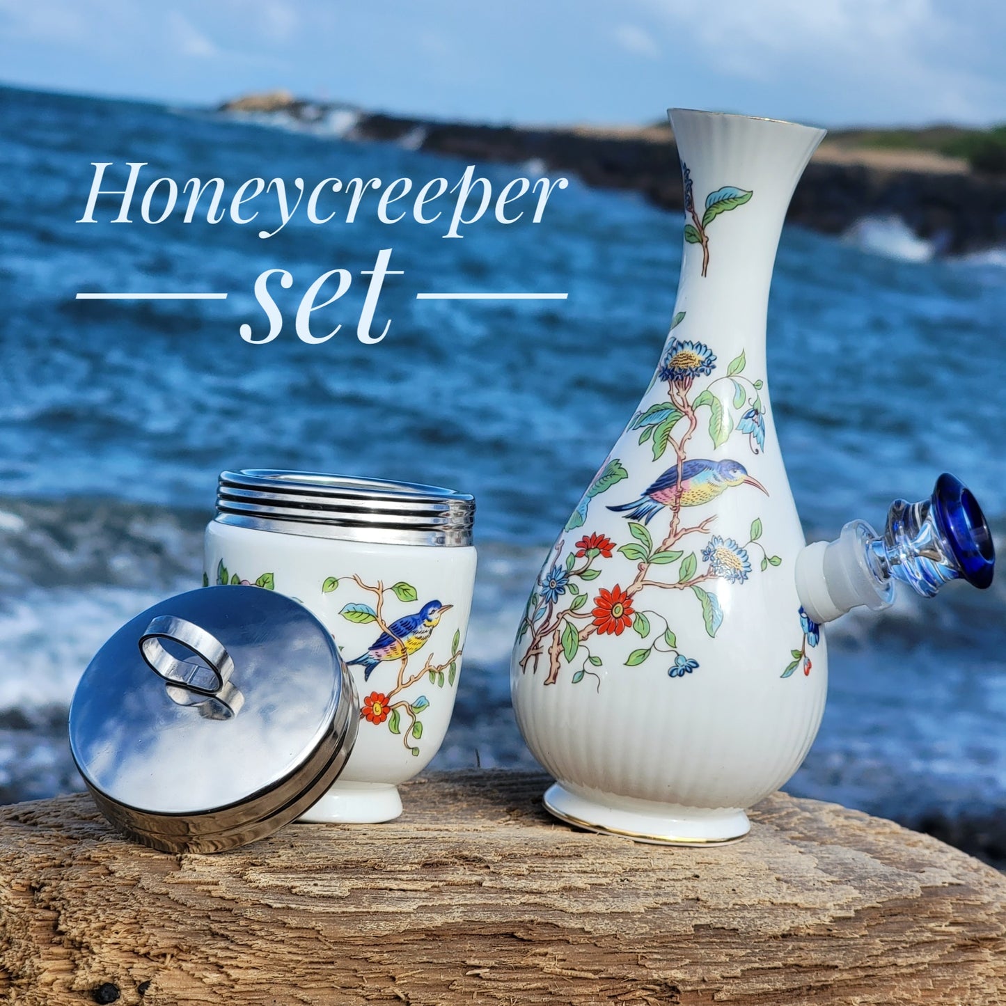 Vintage Ceramic Bong and Stash Jar “Honeycreeper Set”