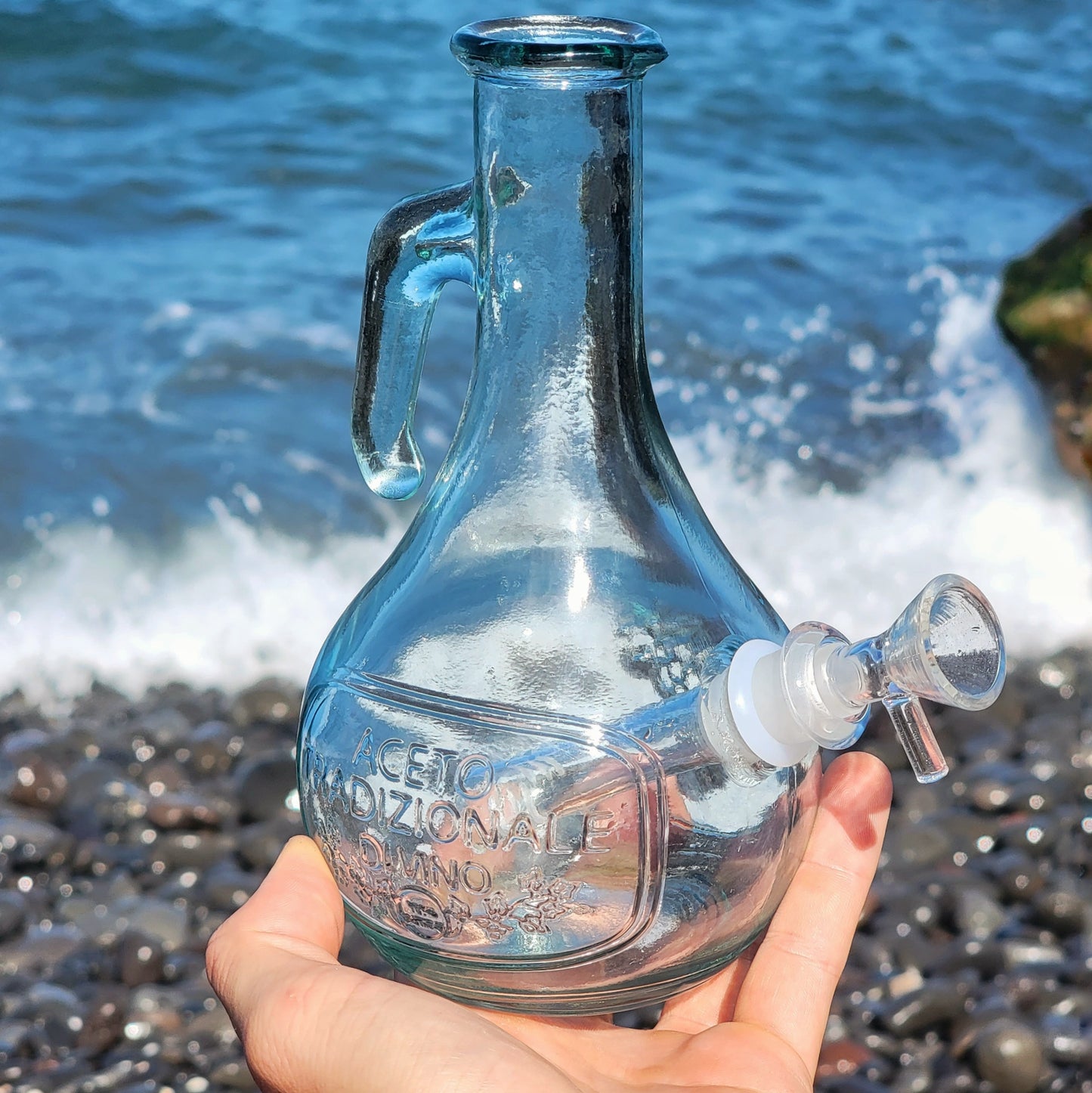 "Bottle Bong" Upcycled Glass Oil Bottle Bong