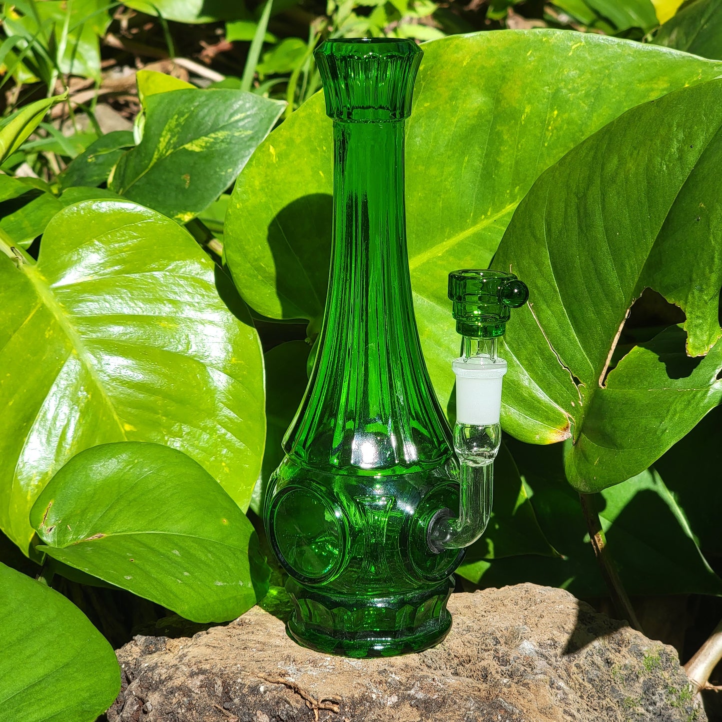 "Crystalline Emerald" Vintage Upcycled Pressed Glass Vase Bong