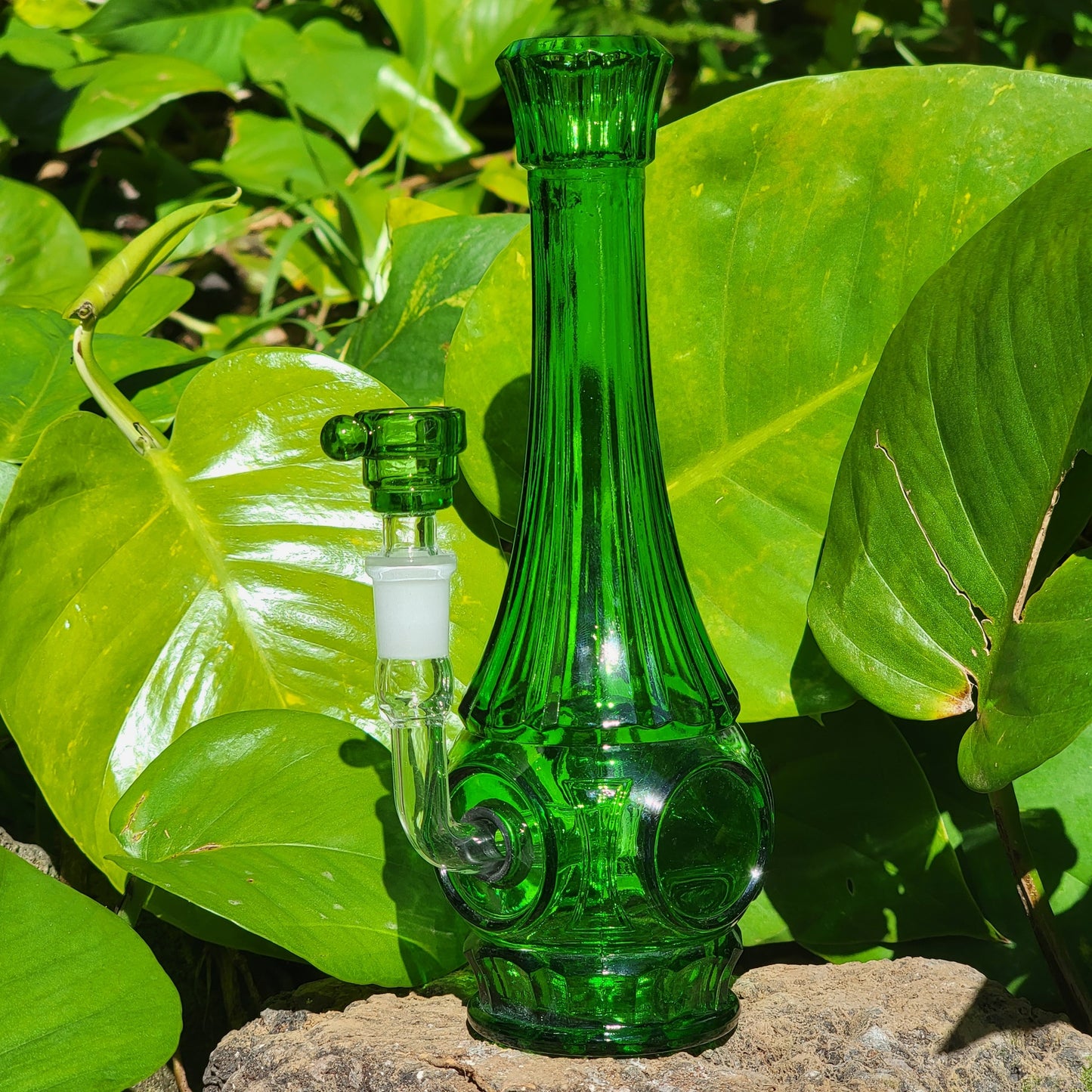 "Crystalline Emerald" Vintage Upcycled Pressed Glass Vase Bong