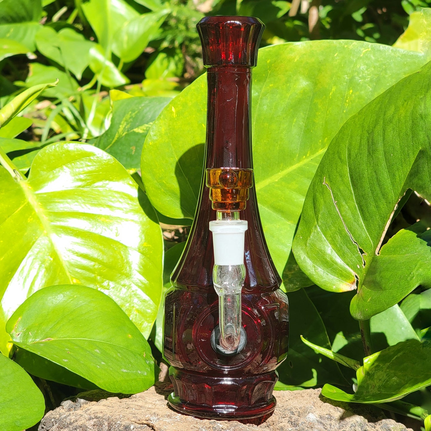 "Crystalline Garnet" Vintage Upcycled Pressed Glass Vase Bong