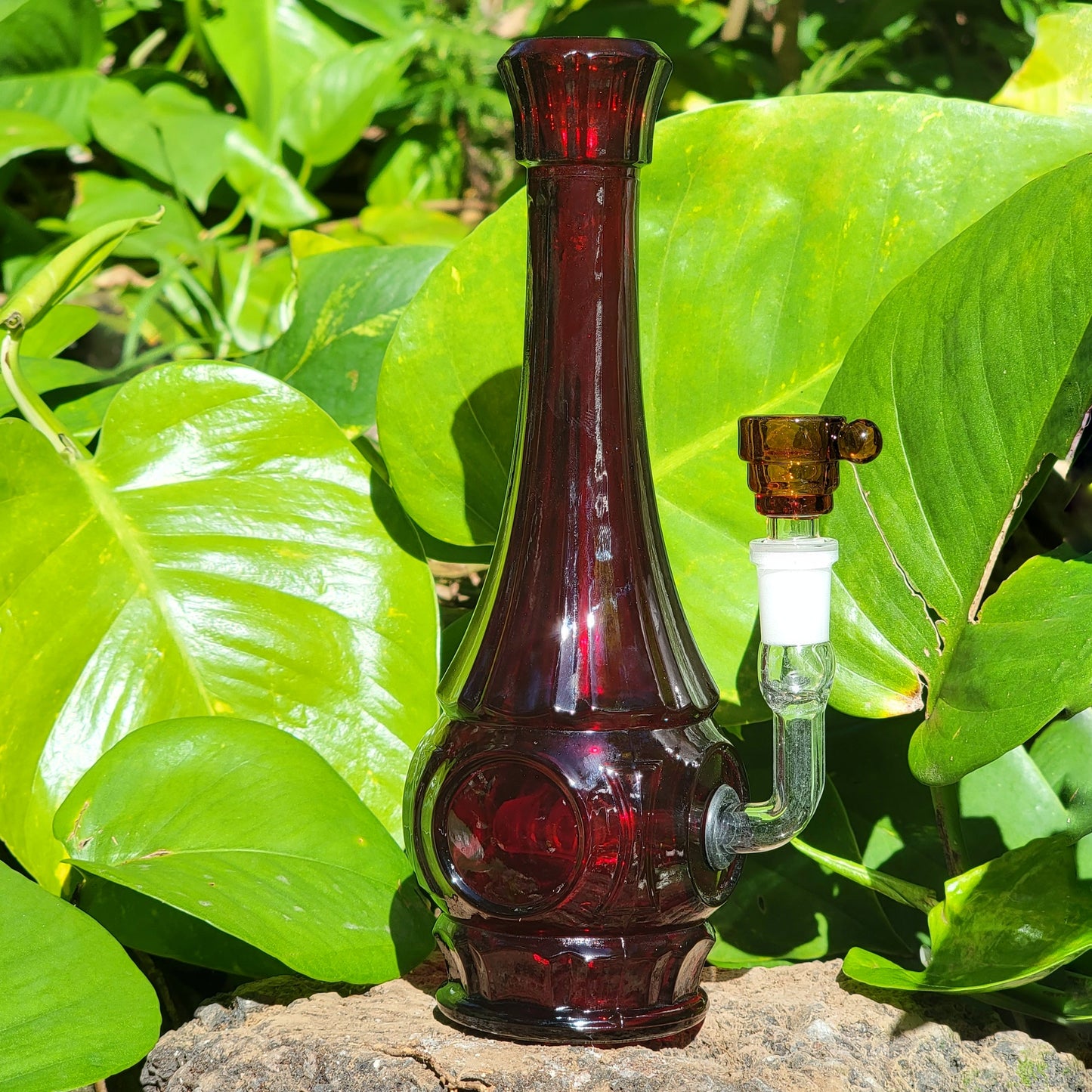 "Crystalline Garnet" Vintage Upcycled Pressed Glass Vase Bong