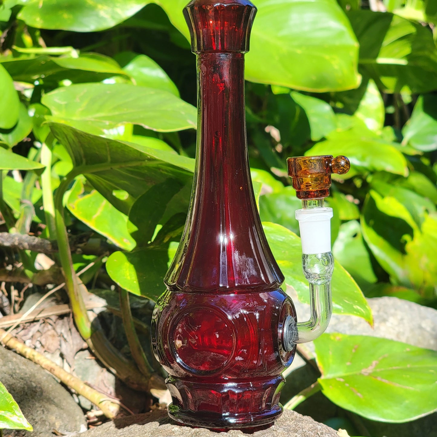 "Crystalline Garnet" Vintage Upcycled Pressed Glass Vase Bong