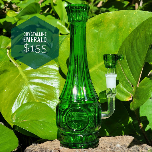 "Crystalline Emerald" Vintage Upcycled Pressed Glass Vase Bong