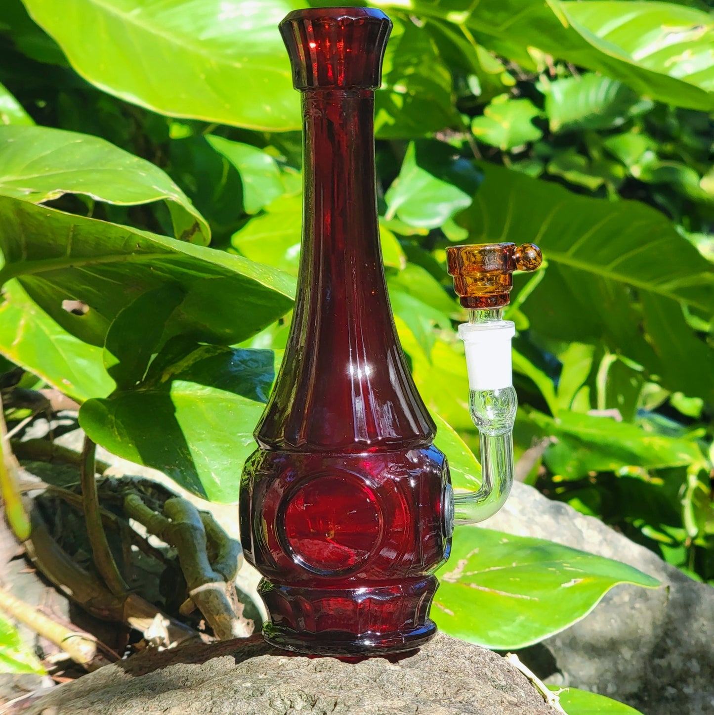 "Crystalline Garnet" Vintage Upcycled Pressed Glass Vase Bong