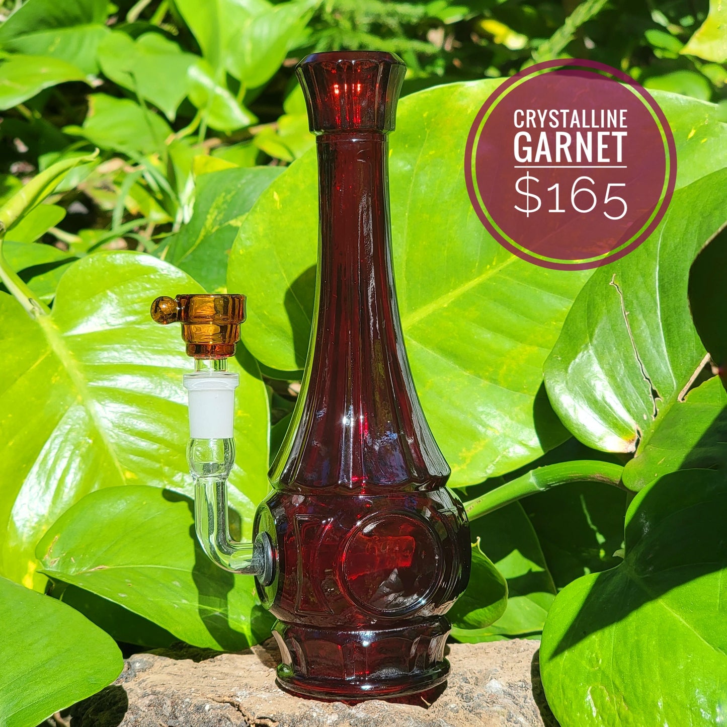 "Crystalline Garnet" Vintage Upcycled Pressed Glass Vase Bong