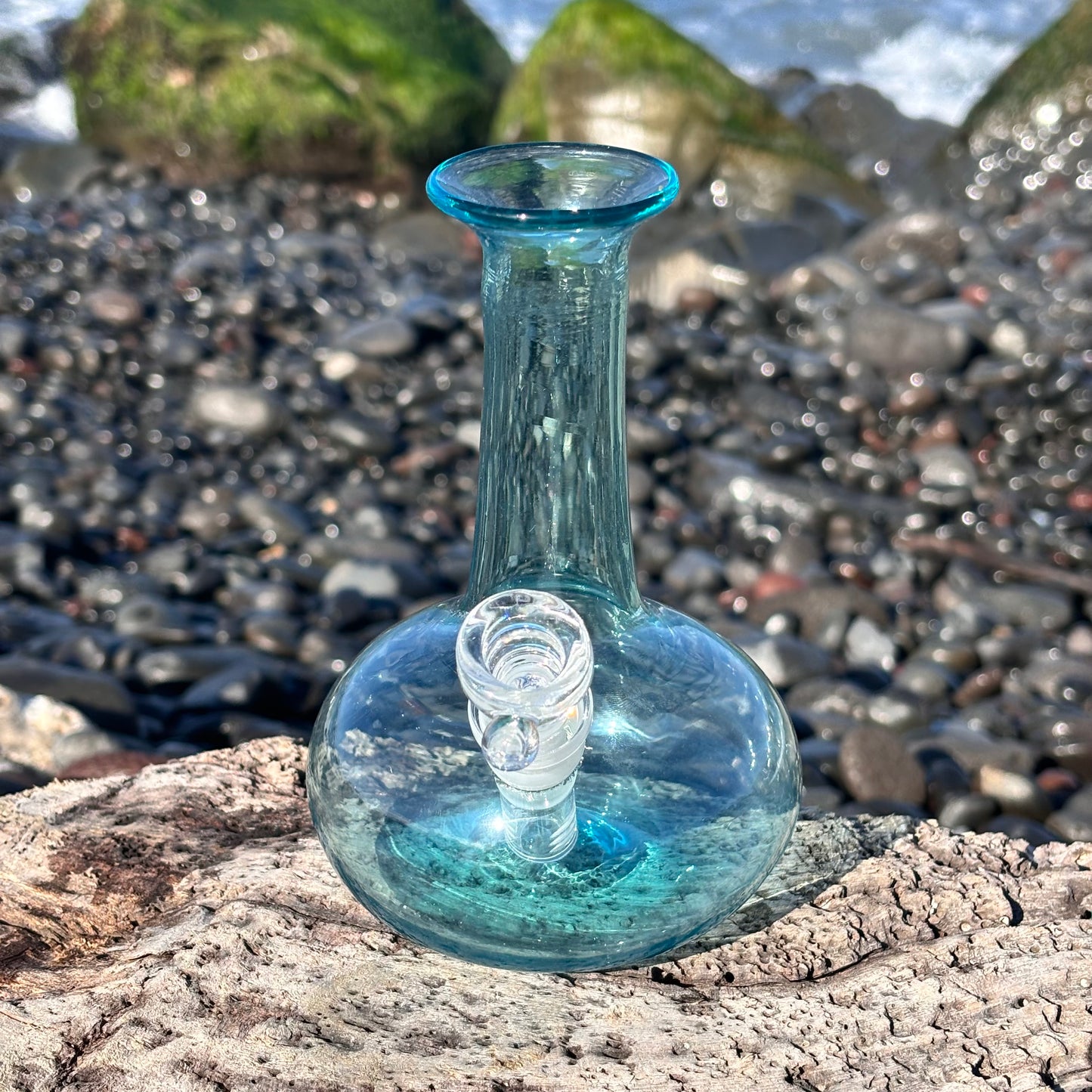 “Aquamarine Allure” Vintage Upcycled Handblown Glass Vase Bong
