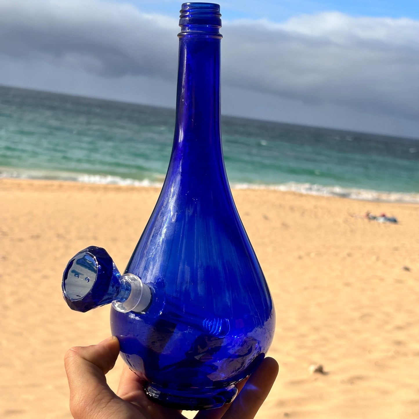 “Curvaceous Cobalt” Upcycled Vintage Italian Glass Bottle Bong