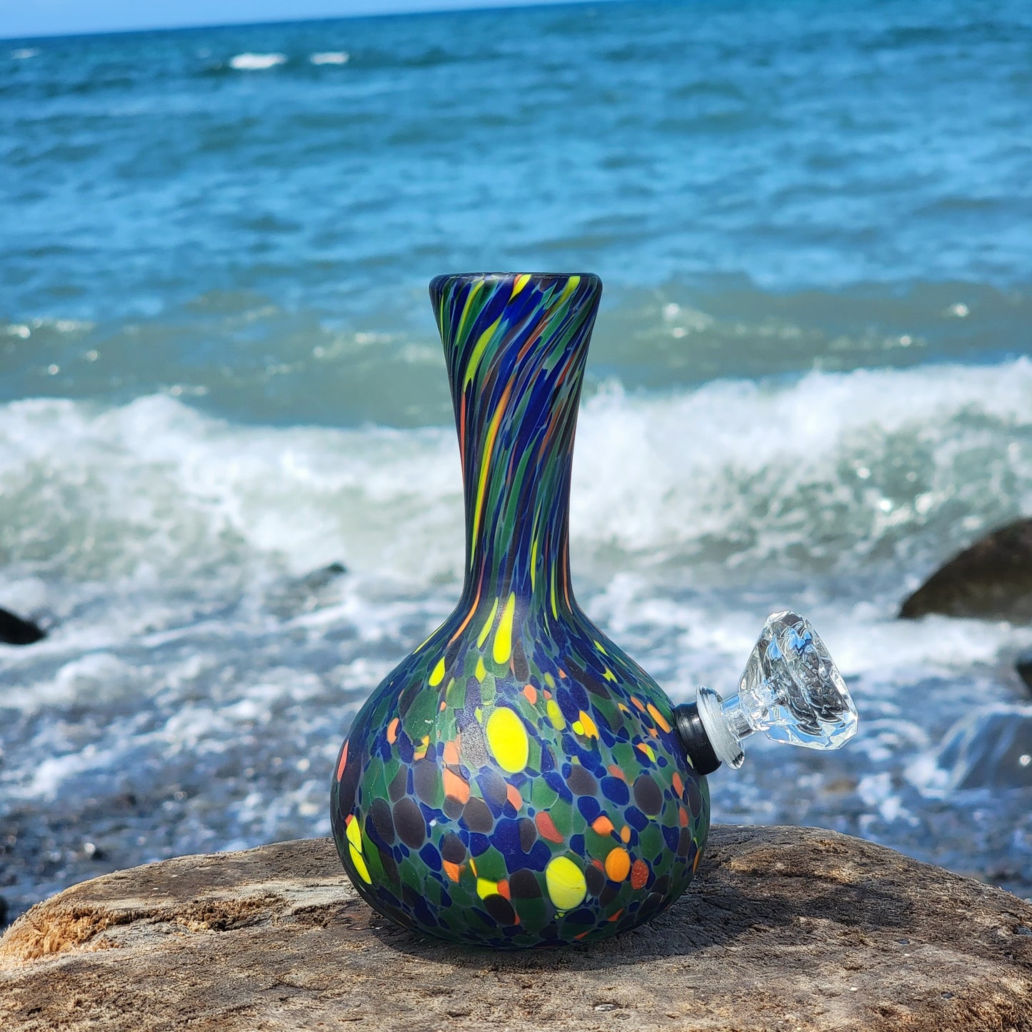 "Mosaic Sundance" Vintage Upcycled Handblown Mosaic Style Glass Vase Bong