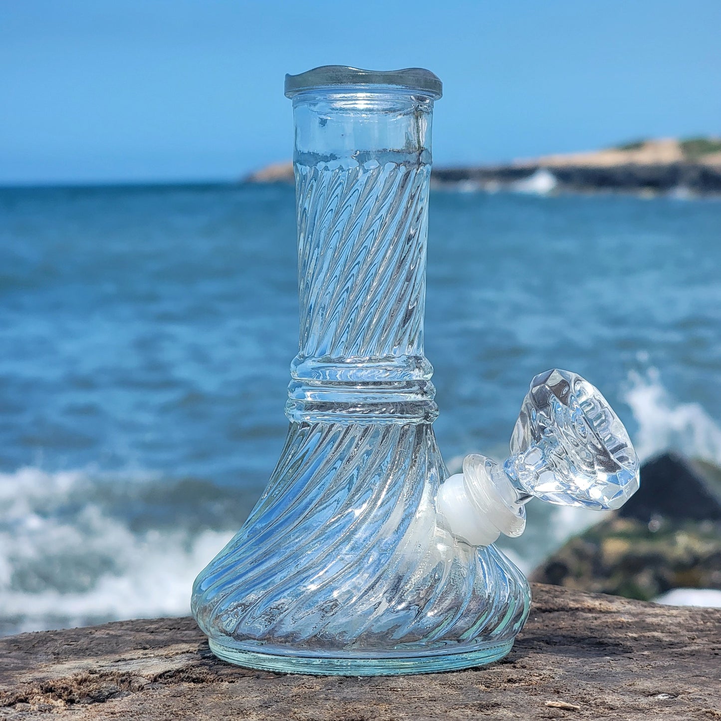 "Crystal Vortex" Vintage Glass Swirl Vase Bong