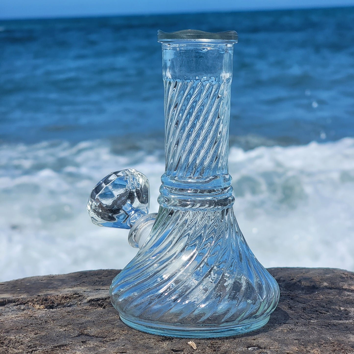 "Crystal Vortex" Vintage Glass Swirl Vase Bong