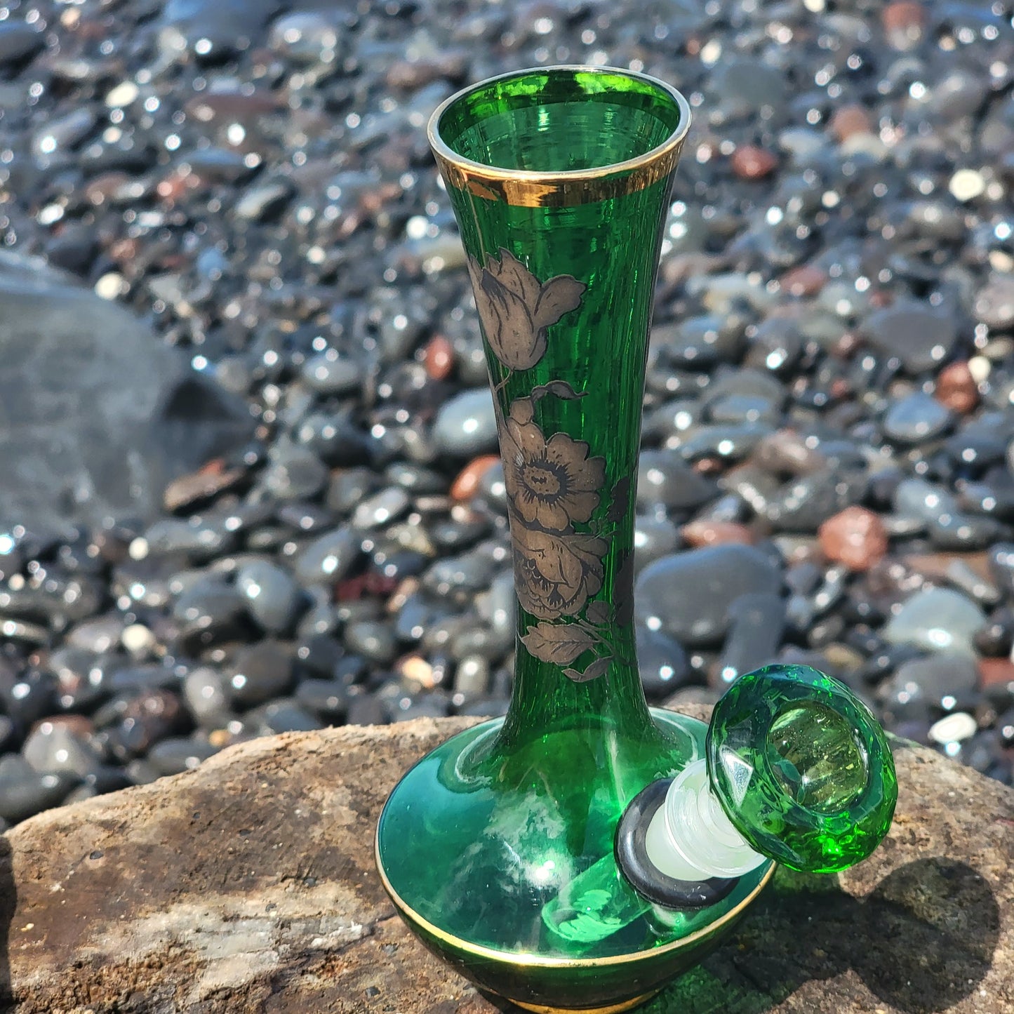 "Emerald Opulence" Vintage Glass Vase Bong