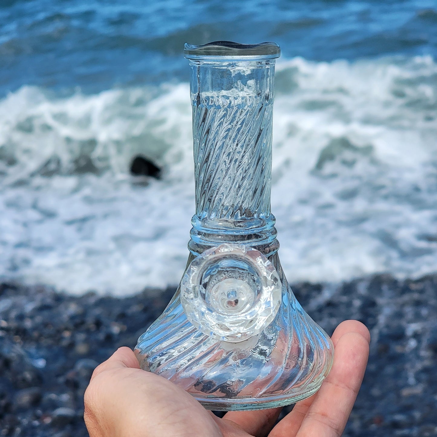 "Crystal Vortex" Vintage Glass Swirl Vase Bong