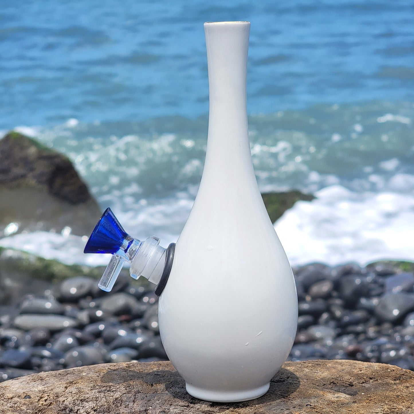 "Blue Iris" Vintage Upcycled Japanese Upcycled Ceramic Bud Vase Bong