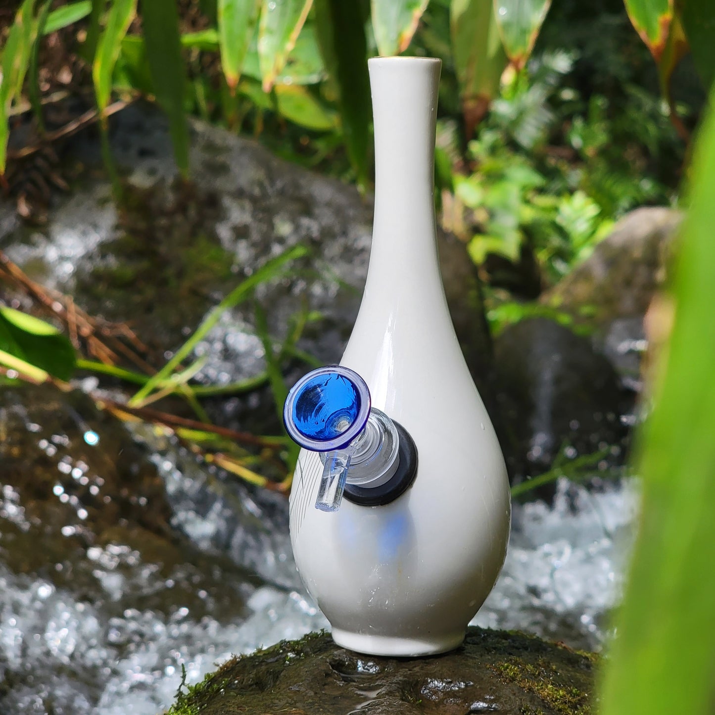 "Blue Iris" Vintage Upcycled Japanese Upcycled Ceramic Bud Vase Bong