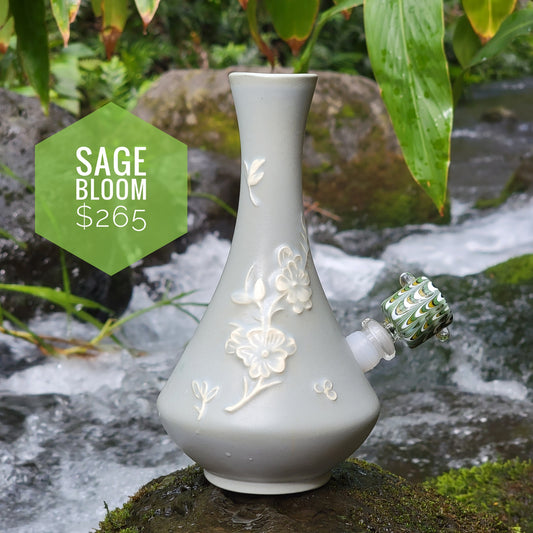 "Sage Bloom" Vintage Ceramic Genie Bottle Vase Bong