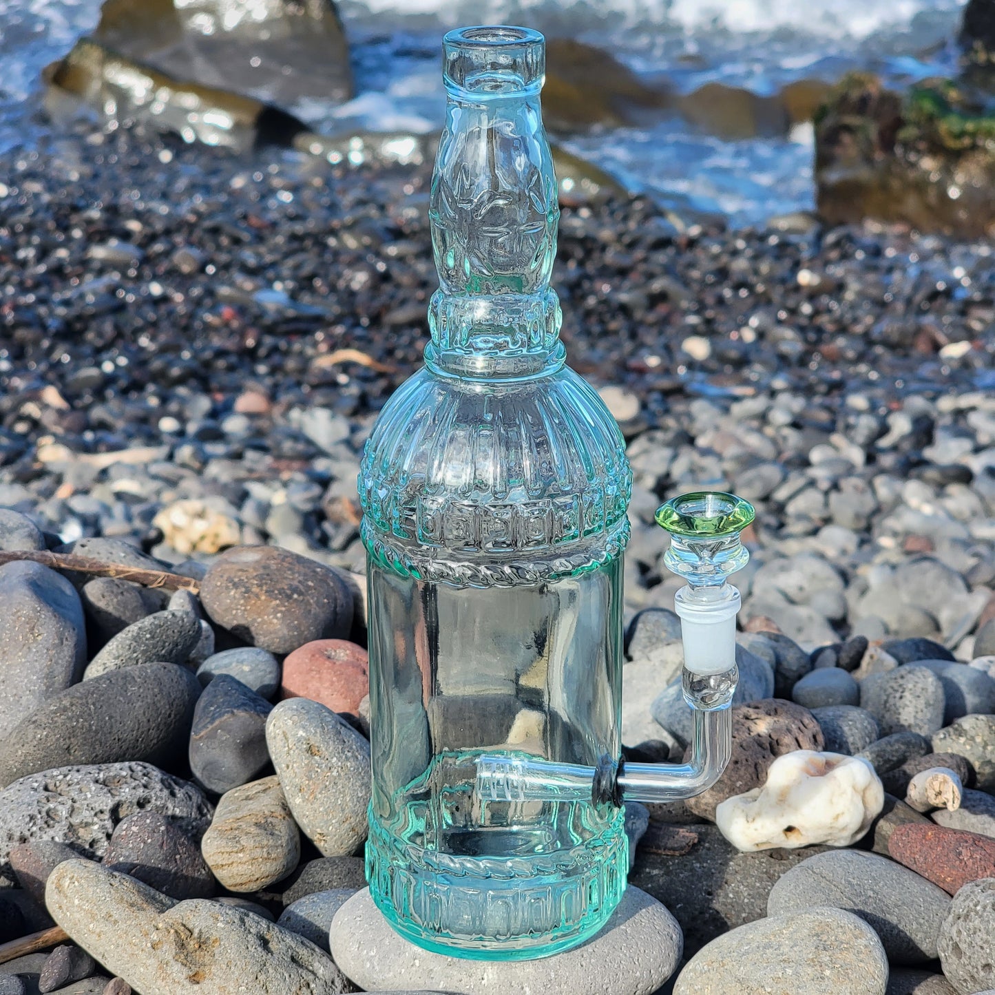 Upcycled Glass Bottle Bong with Relief detailing