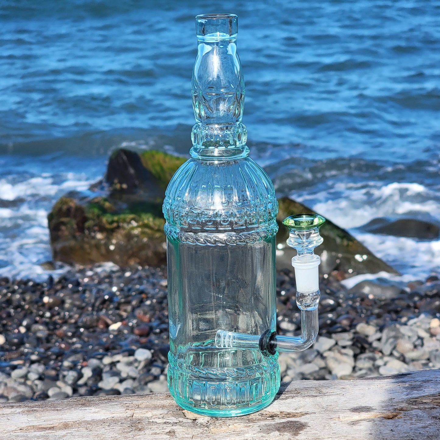 "Bottle Bong" Upcycled Glass Bottle Bong with Relief detailing