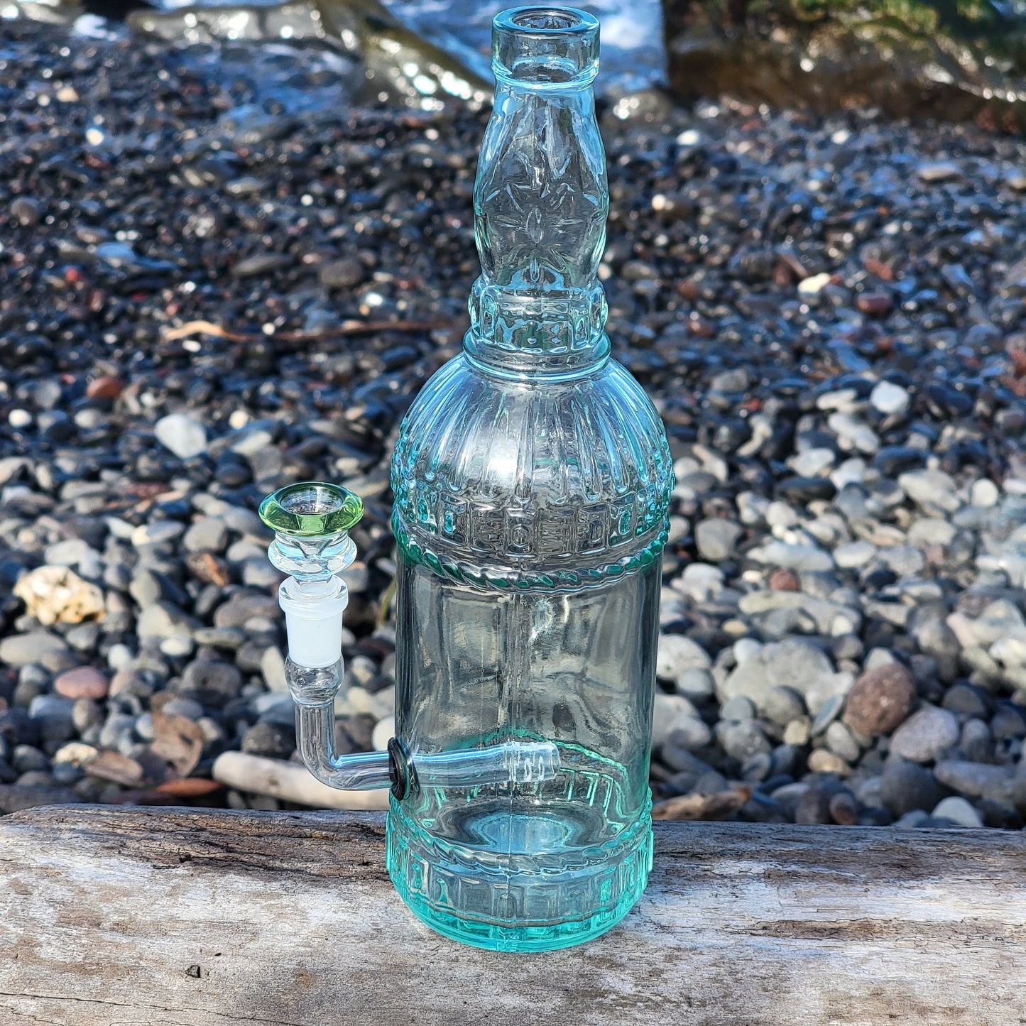 "Bottle Bong" Upcycled Glass Bottle Bong with Relief detailing