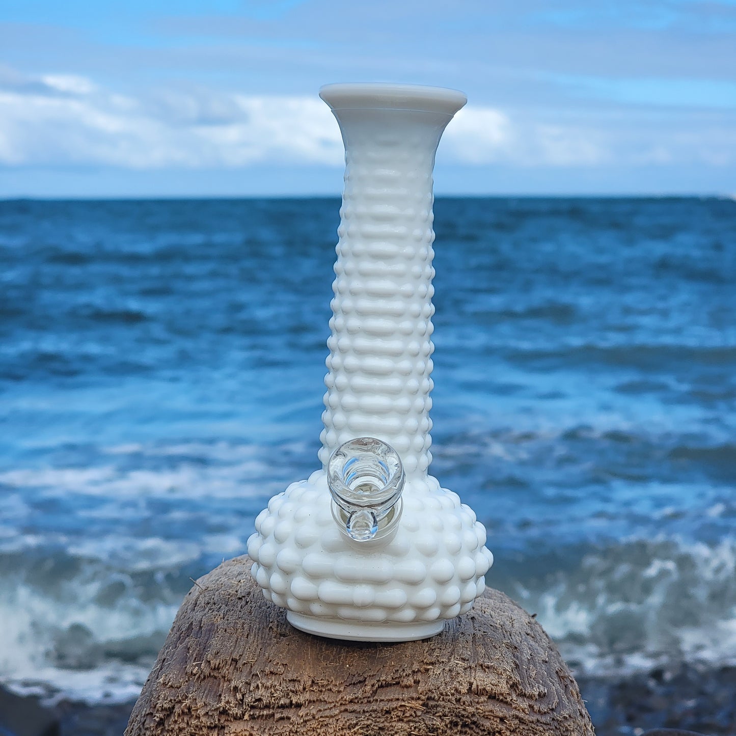 "Bumpy Bong" Vintage Hobnail Milk Glass Bong